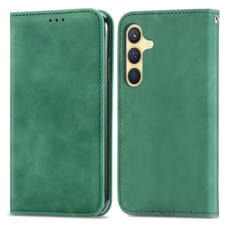 For Samsung Galaxy S25 5G Retro Skin Feel Magnetic Leather Phone Case(Green) - Galaxy S25 5G Cases by PMC Jewellery | Online Shopping South Africa | PMC Jewellery | Buy Now Pay Later Mobicred