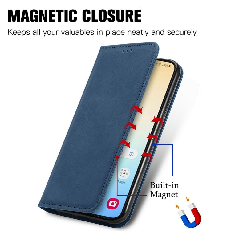 For Samsung Galaxy S25 5G Retro Skin Feel Magnetic Leather Phone Case(Blue) - Galaxy S25 5G Cases by PMC Jewellery | Online Shopping South Africa | PMC Jewellery | Buy Now Pay Later Mobicred