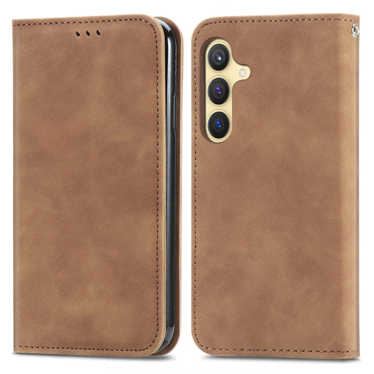 For Samsung Galaxy S25 5G Retro Skin Feel Magnetic Leather Phone Case(Brown) - Galaxy S25 5G Cases by PMC Jewellery | Online Shopping South Africa | PMC Jewellery | Buy Now Pay Later Mobicred