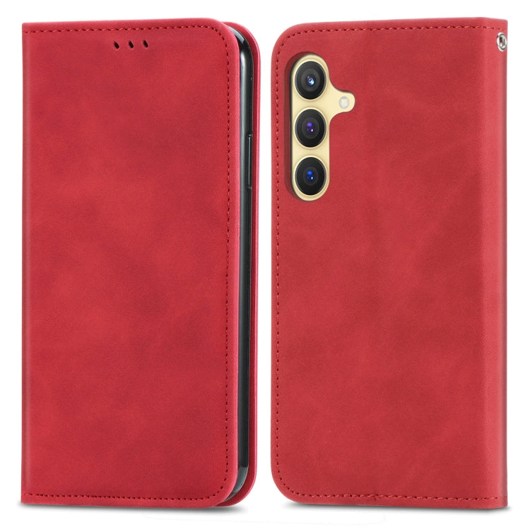 For Samsung Galaxy S25+ 5G Retro Skin Feel Magnetic Leather Phone Case(Red) - Galaxy S25+ 5G Cases by PMC Jewellery | Online Shopping South Africa | PMC Jewellery | Buy Now Pay Later Mobicred