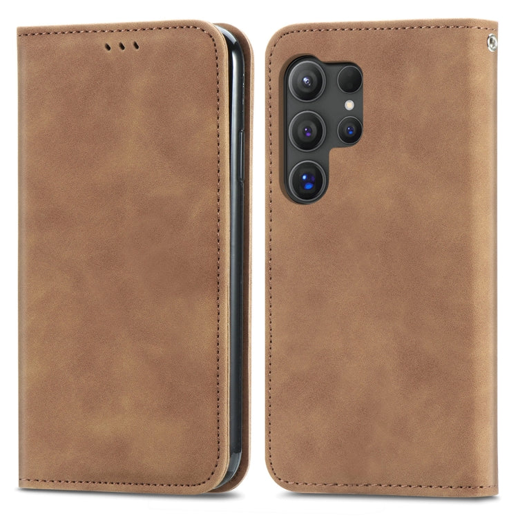 For Samsung Galaxy S25 Ultra 5G Retro Skin Feel Magnetic Leather Phone Case(Brown) - Galaxy S25 Ultra 5G Cases by PMC Jewellery | Online Shopping South Africa | PMC Jewellery | Buy Now Pay Later Mobicred