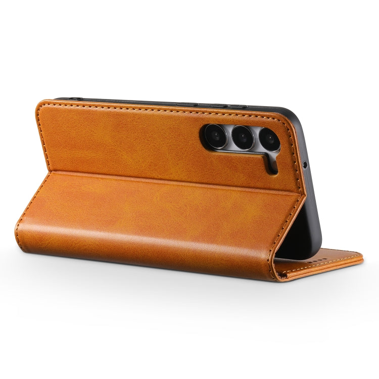 For Samsung Galaxy S24+ 5G Suteni Calf Texture Horizontal Flip Leather Phone Case(Khaki) - Galaxy S24+ 5G Cases by Suteni | Online Shopping South Africa | PMC Jewellery | Buy Now Pay Later Mobicred