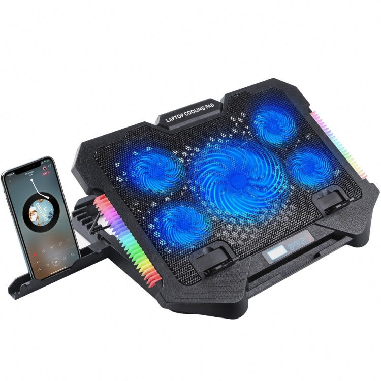 S500 Adjustable Height 5 Quiet Fans RGB Gaming Laptop Cooling Pad with Phone Holder - Cooling Pads by PMC Jewellery | Online Shopping South Africa | PMC Jewellery | Buy Now Pay Later Mobicred