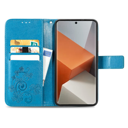 For Xiaomi Redmi Note 13 Pro+ Four-leaf Clasp Embossed Leather Phone Case(Blue) - Note 13 Pro+ Cases by PMC Jewellery | Online Shopping South Africa | PMC Jewellery | Buy Now Pay Later Mobicred