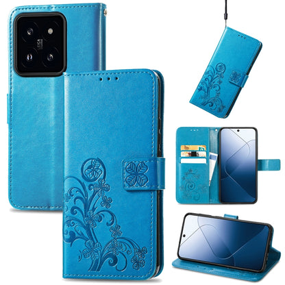 For Xiaomi 14 Four-leaf Clasp Embossed Leather Phone Case(Blue) - 14 Cases by PMC Jewellery | Online Shopping South Africa | PMC Jewellery | Buy Now Pay Later Mobicred