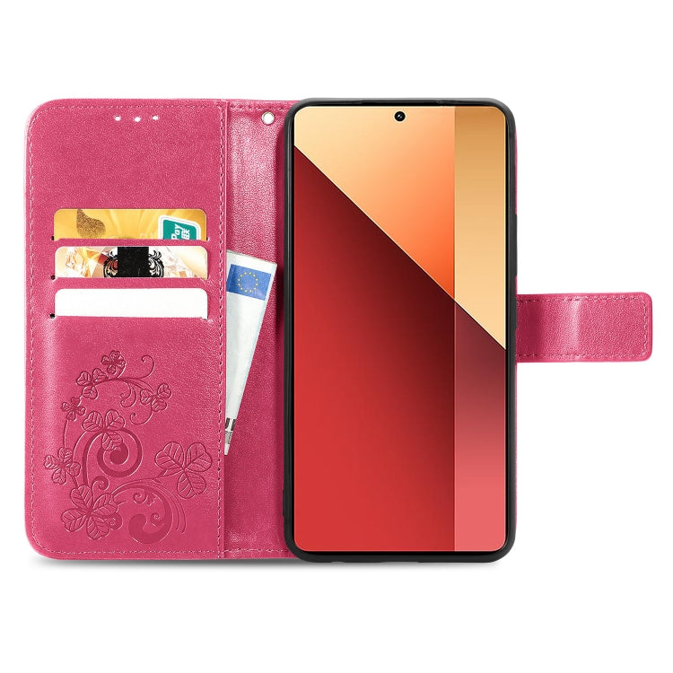 For Xiaomi Redmi  Note 13 Pro 4G Four-leaf Clasp Embossed Leather Phone Case(Magenta) - Note 13 Pro Cases by PMC Jewellery | Online Shopping South Africa | PMC Jewellery | Buy Now Pay Later Mobicred