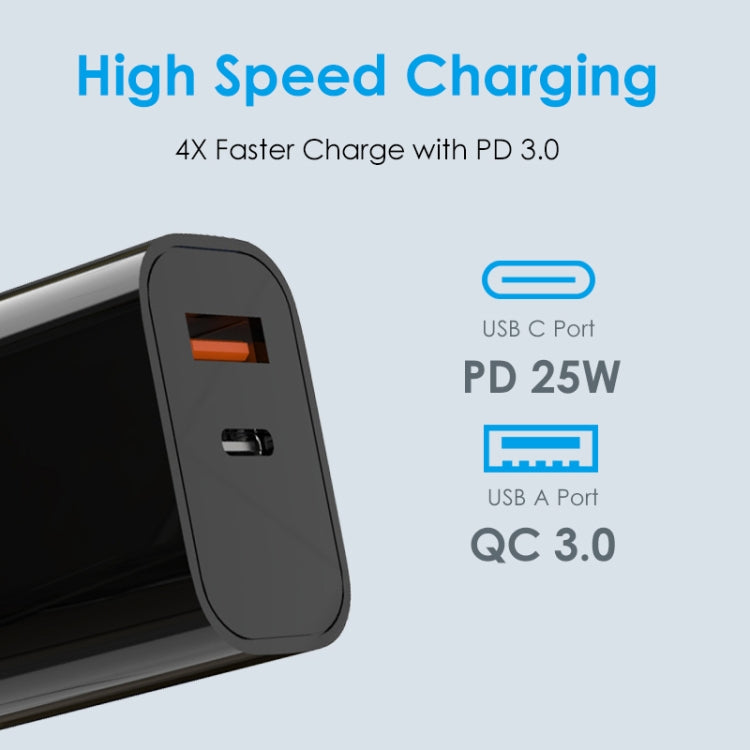 NORTHJO NOPD2502 PD 25W USB-C/Type-C + QC 3.0 USB Dual Ports Fast Charger, Plug Type:EU Plug(Black) - USB Charger by NORTHJO | Online Shopping South Africa | PMC Jewellery | Buy Now Pay Later Mobicred