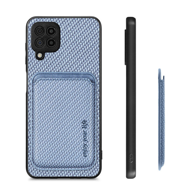 For Samsung Galaxy A22 4G Carbon Fiber Leather Card Magsafe Magnetic Phone Case(Blue) - Galaxy Phone Cases by PMC Jewellery | Online Shopping South Africa | PMC Jewellery