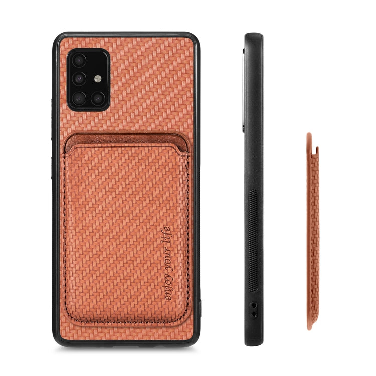 For Samsung Galaxy A51 5G Carbon Fiber Leather Card Magsafe Magnetic Phone Case(Brown) - Galaxy Phone Cases by PMC Jewellery | Online Shopping South Africa | PMC Jewellery