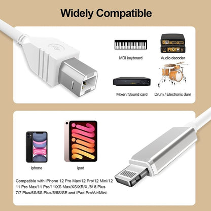 1m 8 Pin to USB-B MIDI Cable for iPad / iPhone - Multifunction Cable by PMC Jewellery | Online Shopping South Africa | PMC Jewellery | Buy Now Pay Later Mobicred