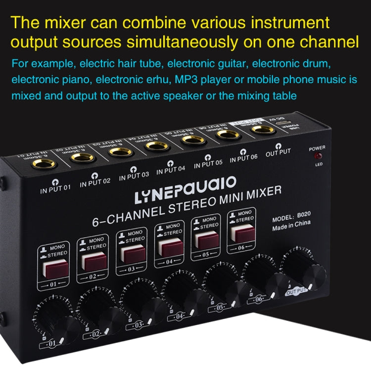 B020 Mini 6-Channel Stereo Audio Mixer Musical Instrument Mixer Electric Wind Electric Guitar Electronic Piano Drums Mixer -  by PMC Jewellery | Online Shopping South Africa | PMC Jewellery | Buy Now Pay Later Mobicred