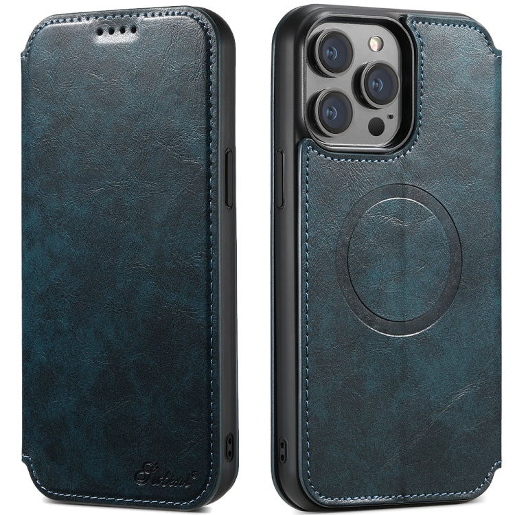 For iPhone 13 Pro Suteni J05 Leather Magnetic Magsafe Phone Case(Blue) - iPhone 13 Pro Cases by Suteni | Online Shopping South Africa | PMC Jewellery | Buy Now Pay Later Mobicred