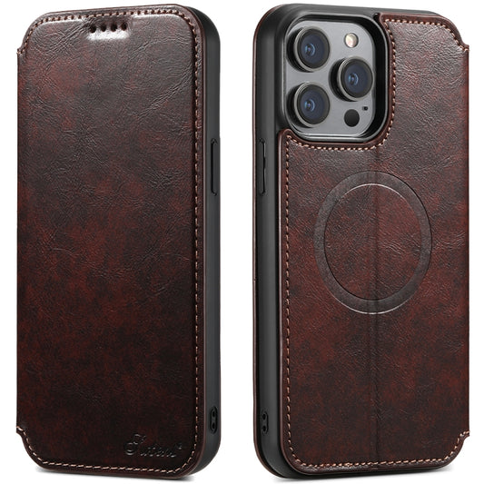 For iPhone 13 Pro Max Suteni J05 Leather Magnetic Magsafe Phone Case(Brown) - iPhone 13 Pro Max Cases by Suteni | Online Shopping South Africa | PMC Jewellery | Buy Now Pay Later Mobicred