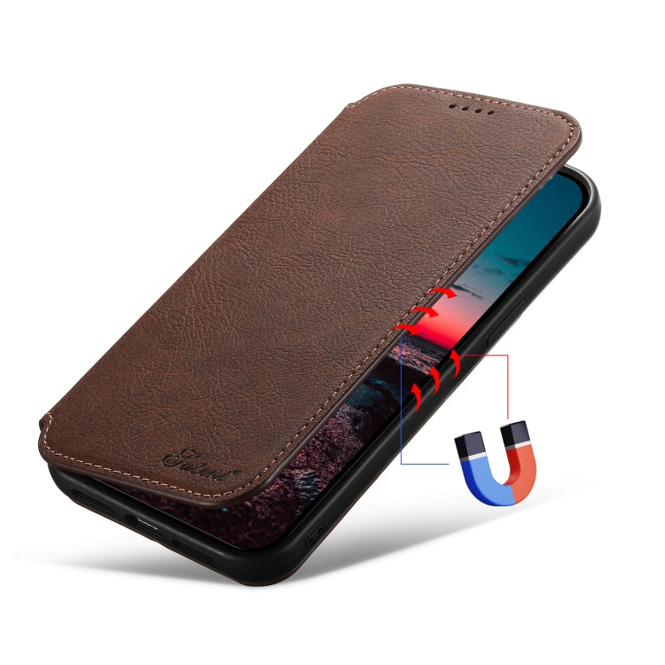 For iPhone 13 Pro Suteni J06 Retro Matte Litchi Texture Leather Magnetic Magsafe Phone Case(Brown) - iPhone 13 Pro Cases by Suteni | Online Shopping South Africa | PMC Jewellery | Buy Now Pay Later Mobicred