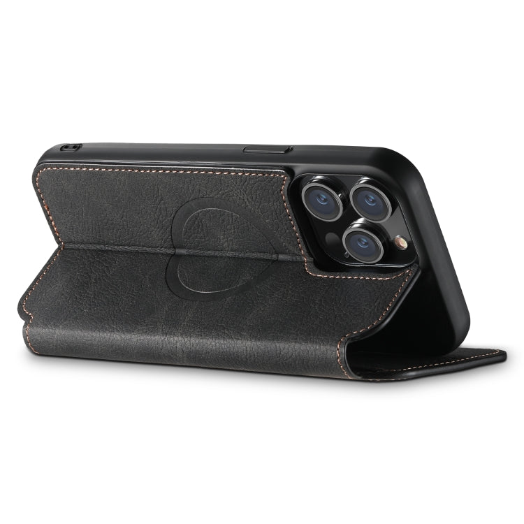 For iPhone 13 Pro Max Suteni J06 Retro Matte Litchi Texture Leather Magnetic Magsafe Phone Case(Black) - iPhone 13 Pro Max Cases by Suteni | Online Shopping South Africa | PMC Jewellery | Buy Now Pay Later Mobicred