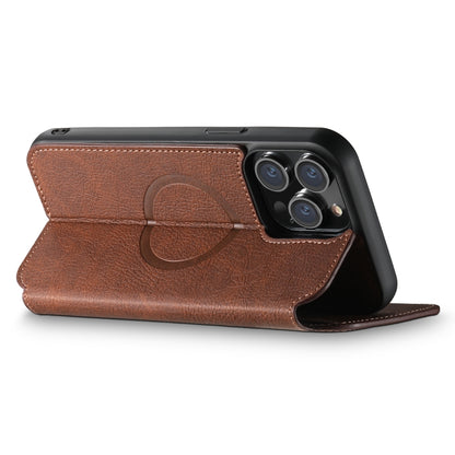 For iPhone 14 Pro Suteni J06 Retro Matte Litchi Texture Leather Magnetic Magsafe Phone Case(Brown) - iPhone 14 Pro Cases by Suteni | Online Shopping South Africa | PMC Jewellery | Buy Now Pay Later Mobicred