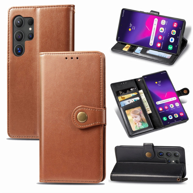 For Samsung Galaxy S25 Ultra 5G Retro Solid Color Buckle Leather Phone Case(Brown) - Galaxy S25 Ultra 5G Cases by PMC Jewellery | Online Shopping South Africa | PMC Jewellery | Buy Now Pay Later Mobicred