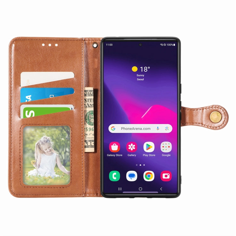 For Samsung Galaxy S25 Ultra 5G Retro Solid Color Buckle Leather Phone Case(Brown) - Galaxy S25 Ultra 5G Cases by PMC Jewellery | Online Shopping South Africa | PMC Jewellery | Buy Now Pay Later Mobicred