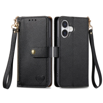 For iPhone 16 Pro Love Zipper Lanyard Leather Phone Case(Black) - iPhone 16 Pro Cases by PMC Jewellery | Online Shopping South Africa | PMC Jewellery | Buy Now Pay Later Mobicred