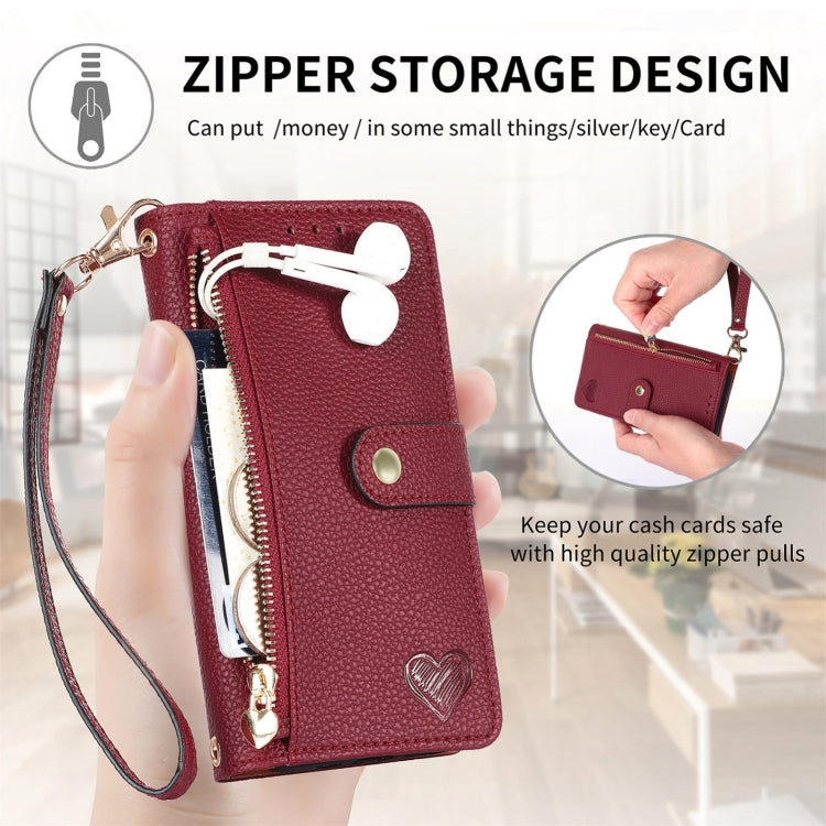 For iPhone 16 Pro Love Zipper Lanyard Leather Phone Case(Red) - iPhone 16 Pro Cases by PMC Jewellery | Online Shopping South Africa | PMC Jewellery | Buy Now Pay Later Mobicred