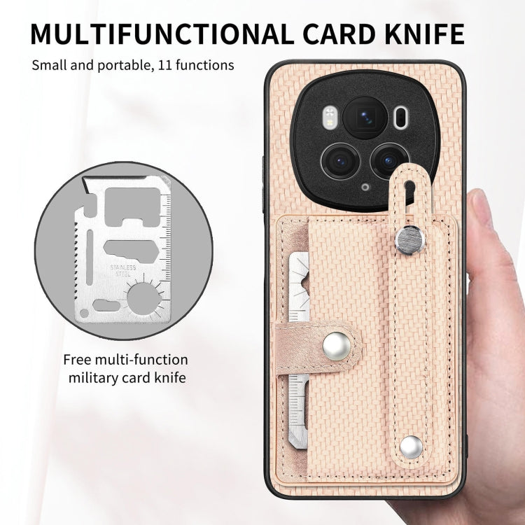 For Honor Magic6 Pro 5G Wristband Kickstand Card Wallet Back Cover Phone Case with Tool Knife(Khaki) - Honor Cases by PMC Jewellery | Online Shopping South Africa | PMC Jewellery | Buy Now Pay Later Mobicred