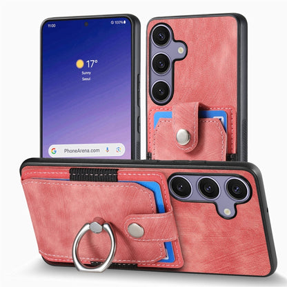 For Samsung Galaxy S25 5G Retro Skin-feel Ring Card Wallet Phone Case(Pink) - Galaxy S25 5G Cases by PMC Jewellery | Online Shopping South Africa | PMC Jewellery | Buy Now Pay Later Mobicred