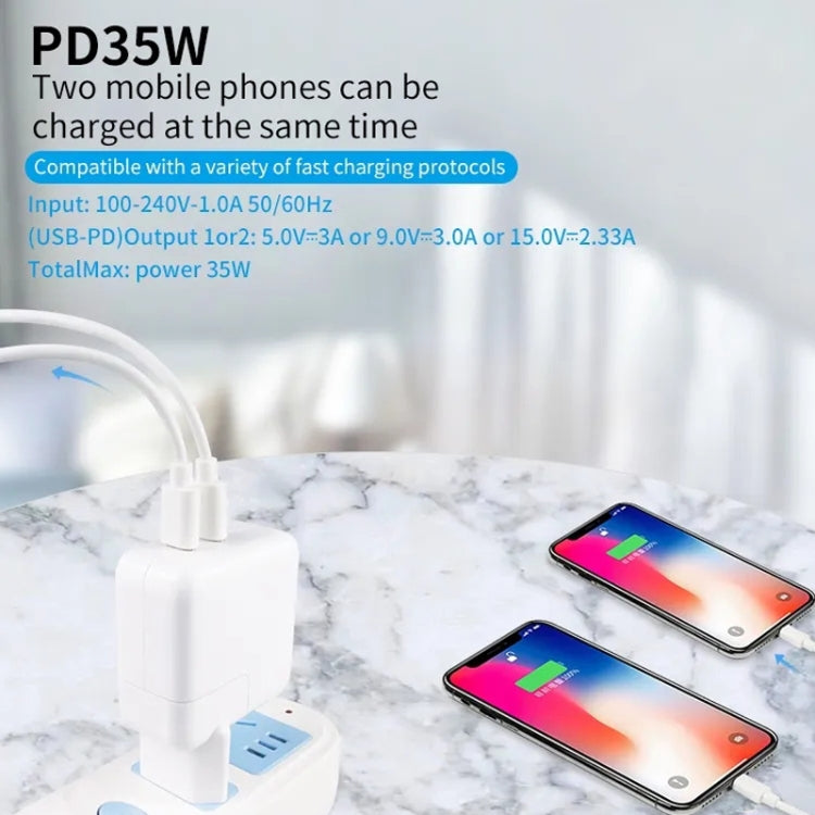 35W PD3.0 USB-C / Type-C Dual Port Charger with 2m Type-C to 8 Pin Data Cable, US Plug - USB Charger by PMC Jewellery | Online Shopping South Africa | PMC Jewellery | Buy Now Pay Later Mobicred