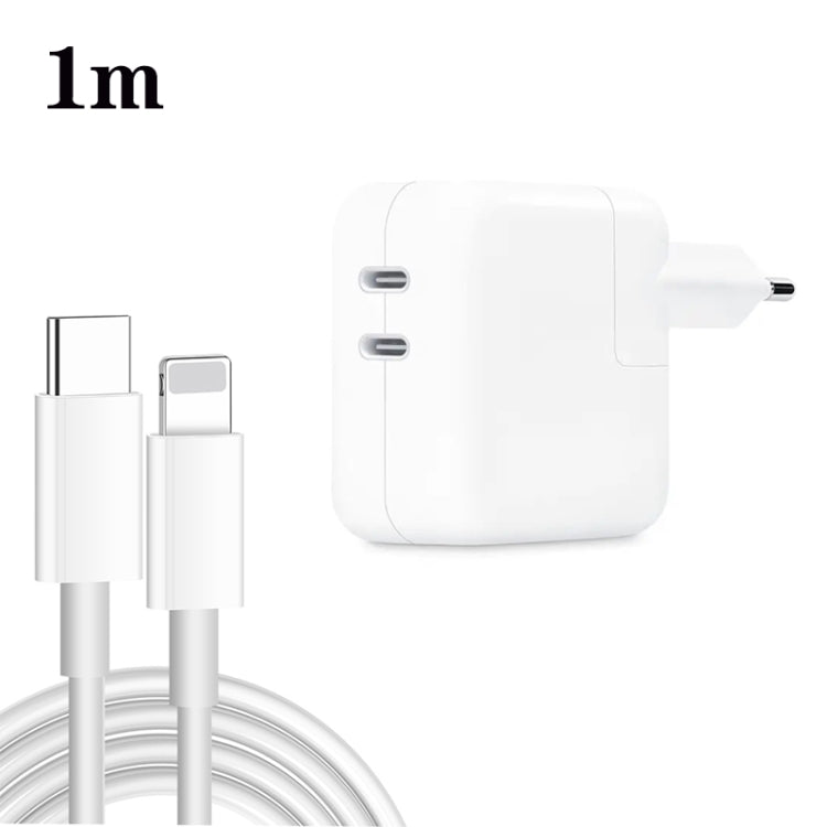 35W PD3.0 USB-C / Type-C Dual Port Charger with 1m Type-C to 8 Pin Data Cable, EU Plug - USB Charger by PMC Jewellery | Online Shopping South Africa | PMC Jewellery | Buy Now Pay Later Mobicred