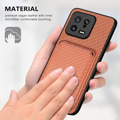 For Xiaomi 13 Carbon Fiber Leather Card Magsafe Phone Case(Brown) - 13 Cases by PMC Jewellery | Online Shopping South Africa | PMC Jewellery