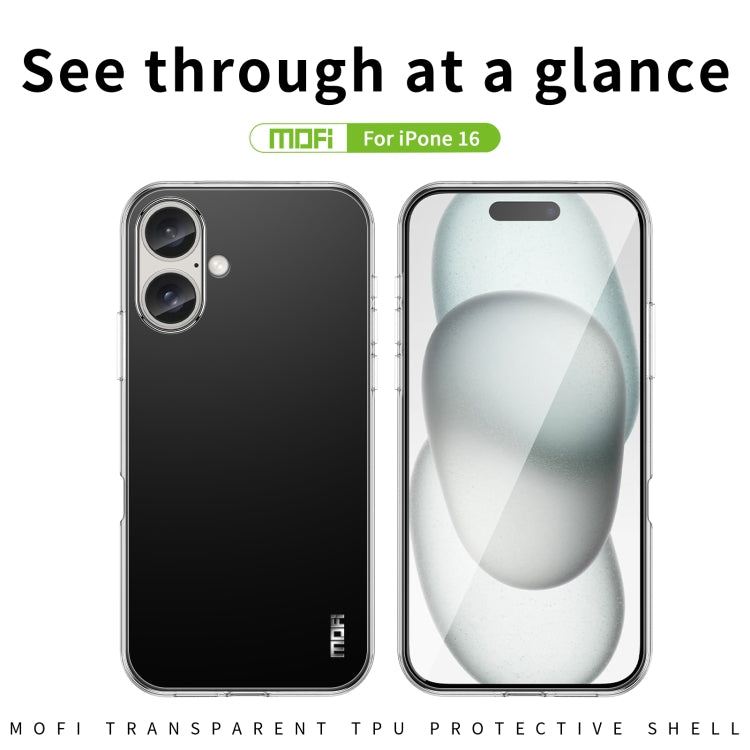 For iPhone 16 MOFI Ming Series Ultra-thin TPU Phone Case(Transparent) - iPhone 16 Cases by MOFI | Online Shopping South Africa | PMC Jewellery | Buy Now Pay Later Mobicred