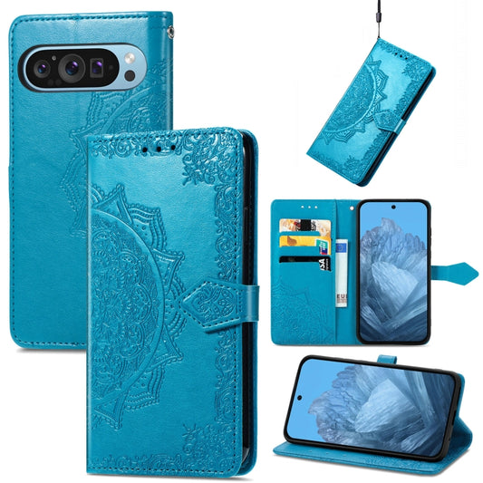 For Google Pixel 9 Mandala Flower Embossed Leather Phone Case(Blue) - Google Cases by PMC Jewellery | Online Shopping South Africa | PMC Jewellery | Buy Now Pay Later Mobicred