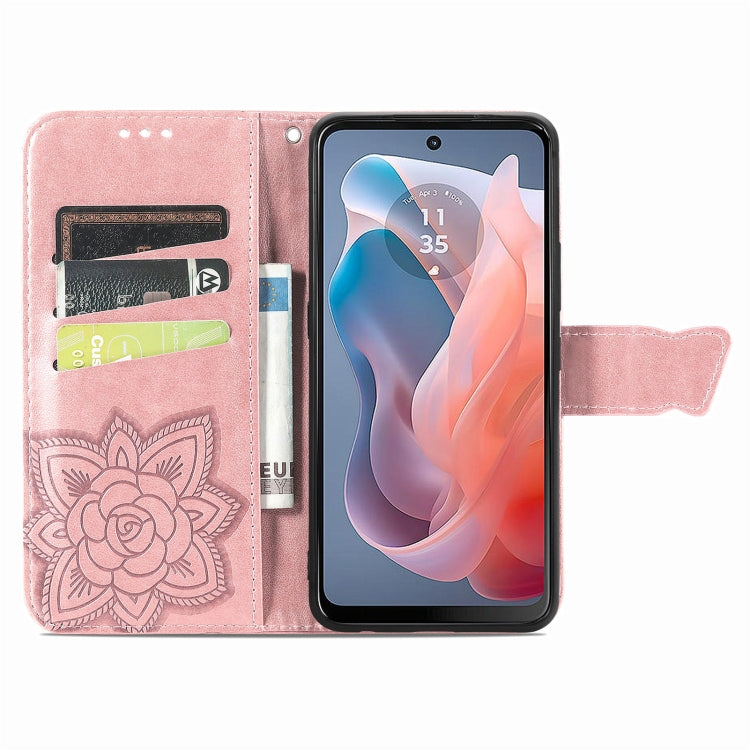 For Motorola Moto G  Play  2024 Butterfly Love Flower Embossed Leather Phone Case(Rose Pink) - Motorola Cases by PMC Jewellery | Online Shopping South Africa | PMC Jewellery | Buy Now Pay Later Mobicred