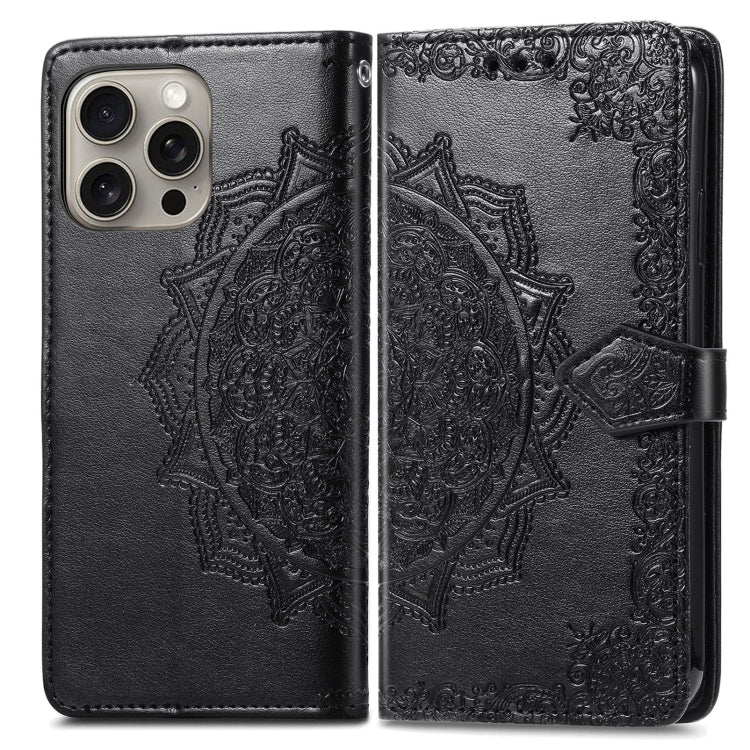 For iPhone 16 Pro Max Mandala Flower Embossed Leather Phone Case(Black) - iPhone 16 Pro Max Cases by PMC Jewellery | Online Shopping South Africa | PMC Jewellery | Buy Now Pay Later Mobicred