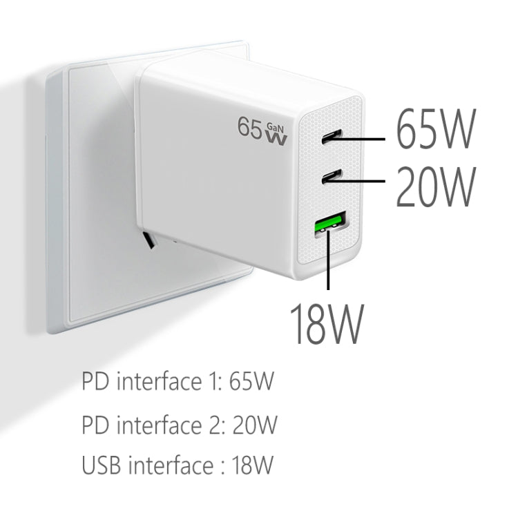 GaN PD65W Type-C x 2 + USB3.0 Charger with Type-C to Type-C Data Cable ,US Plug(White) - USB Charger by PMC Jewellery | Online Shopping South Africa | PMC Jewellery | Buy Now Pay Later Mobicred