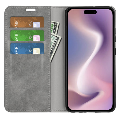 For iPhone 16 Pro Retro-skin  Magnetic Suction Leather Phone Case(Grey) - iPhone 16 Pro Cases by PMC Jewellery | Online Shopping South Africa | PMC Jewellery | Buy Now Pay Later Mobicred