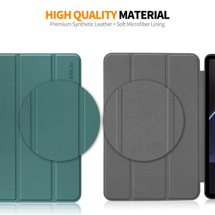 For Samsung Galaxy Tab S9 ENKAY Tri-fold Custer Texture Leather Smart Tablet Case(Dark Green) - Galaxy Tab S9 Cases by ENKAY | Online Shopping South Africa | PMC Jewellery | Buy Now Pay Later Mobicred