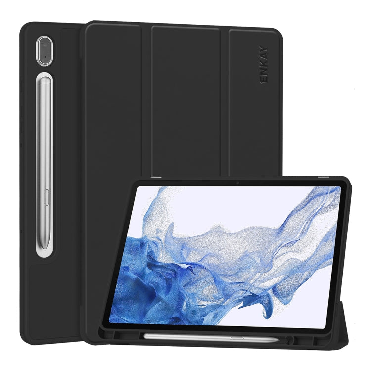 For Samsung Galaxy Tab S9 ENKAY Tri-fold Custer Leather TPU Bottom Smart Case with Pen Slot(Black) - Galaxy Tab S9 Cases by ENKAY | Online Shopping South Africa | PMC Jewellery | Buy Now Pay Later Mobicred