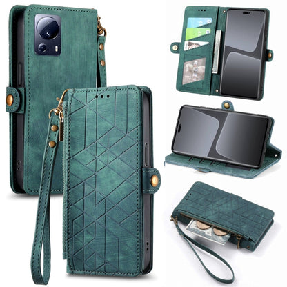 For Xiaomi 13 Lite Geometric Zipper Wallet Side Buckle Leather Phone Case(Green) - 13 Lite Cases by PMC Jewellery | Online Shopping South Africa | PMC Jewellery | Buy Now Pay Later Mobicred