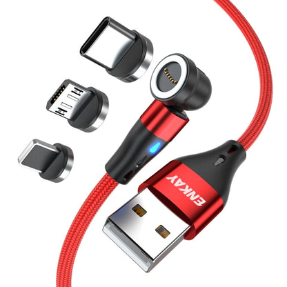 ENKAY 3 in 1 3A USB to Type-C / 8 Pin / Micro USB Magnetic 540 Degrees Rotating Fast Charging Cable, Length:1m(Red) - Charging Cable & Head by ENKAY | Online Shopping South Africa | PMC Jewellery | Buy Now Pay Later Mobicred