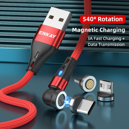 ENKAY 3 in 1 3A USB to Type-C / 8 Pin / Micro USB Magnetic 540 Degrees Rotating Fast Charging Cable, Length:1m(Red) - Charging Cable & Head by ENKAY | Online Shopping South Africa | PMC Jewellery | Buy Now Pay Later Mobicred