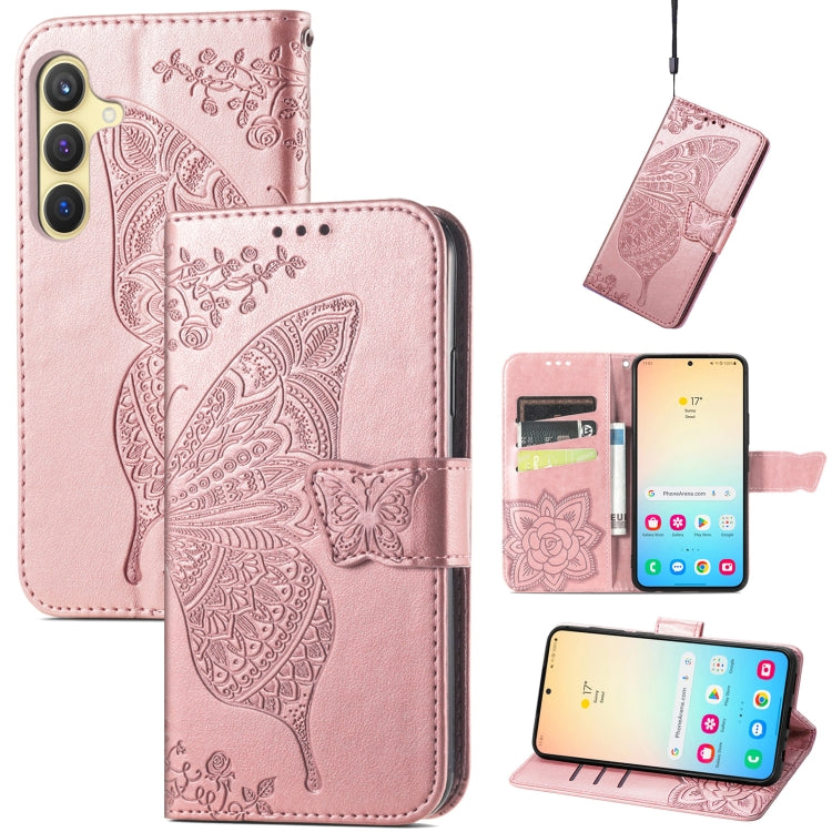 For Samsung Galaxy S24 5G Butterfly Love Flower Embossed Leather Phone Case(Rose Gold) - Galaxy S24 5G Cases by PMC Jewellery | Online Shopping South Africa | PMC Jewellery