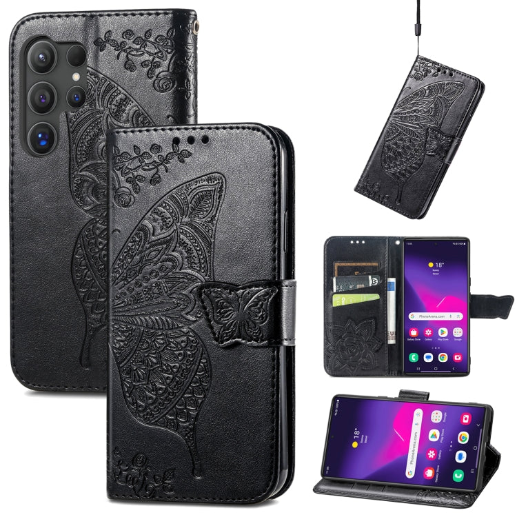 For Samsung Galaxy S24 Ultra 5G Butterfly Love Flower Embossed Leather Phone Case(Black) - Galaxy S24 Ultra 5G Cases by PMC Jewellery | Online Shopping South Africa | PMC Jewellery