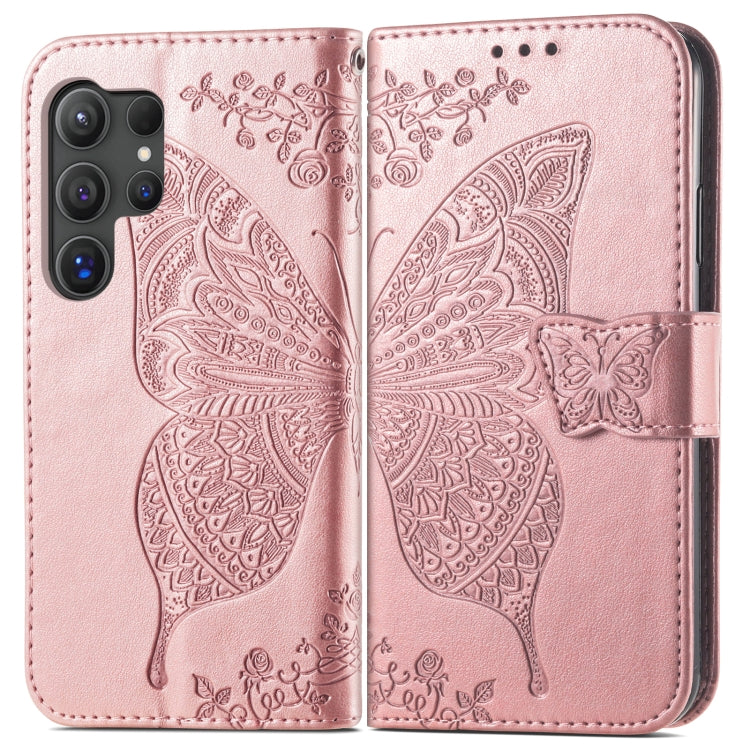 For Samsung Galaxy S24 Ultra 5G Butterfly Love Flower Embossed Leather Phone Case(Rose Gold) - Galaxy S24 Ultra 5G Cases by PMC Jewellery | Online Shopping South Africa | PMC Jewellery