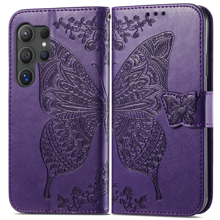 For Samsung Galaxy S24 Ultra 5G Butterfly Love Flower Embossed Leather Phone Case(Dark Purple) - Galaxy S24 Ultra 5G Cases by PMC Jewellery | Online Shopping South Africa | PMC Jewellery