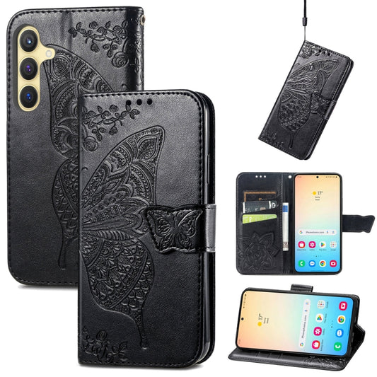 For Samsung Galaxy S25+ 5G Butterfly Love Flower Embossed Leather Phone Case(Black) - Galaxy S25+ 5G Cases by PMC Jewellery | Online Shopping South Africa | PMC Jewellery | Buy Now Pay Later Mobicred