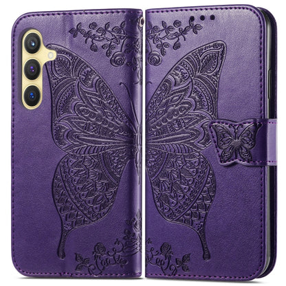 For Samsung Galaxy S25+ 5G Butterfly Love Flower Embossed Leather Phone Case(Dark Purple) - Galaxy S25+ 5G Cases by PMC Jewellery | Online Shopping South Africa | PMC Jewellery | Buy Now Pay Later Mobicred