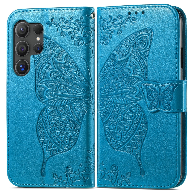 For Samsung Galaxy S25 Ultra 5G Butterfly Love Flower Embossed Leather Phone Case(Blue) - Galaxy S25 Ultra 5G Cases by PMC Jewellery | Online Shopping South Africa | PMC Jewellery | Buy Now Pay Later Mobicred