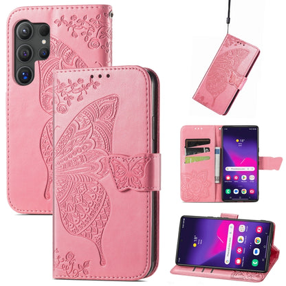 For Samsung Galaxy S25 Ultra 5G Butterfly Love Flower Embossed Leather Phone Case(Pink) - Galaxy S25 Ultra 5G Cases by PMC Jewellery | Online Shopping South Africa | PMC Jewellery | Buy Now Pay Later Mobicred