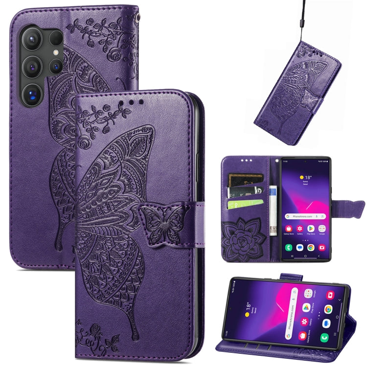 For Samsung Galaxy S25 Ultra 5G Butterfly Love Flower Embossed Leather Phone Case(Dark Purple) - Galaxy S25 Ultra 5G Cases by PMC Jewellery | Online Shopping South Africa | PMC Jewellery | Buy Now Pay Later Mobicred