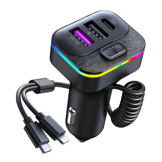 K12 With Type-C / 8-Pin Charging Cable Phone Fast Charging Adapter 2 USB + 1 Type-C PD Car Charger - Car Charger by PMC Jewellery | Online Shopping South Africa | PMC Jewellery | Buy Now Pay Later Mobicred